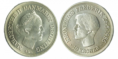 10 kr. - H.M. Kong Frederik X Frederik 18 år i proof kvalitet