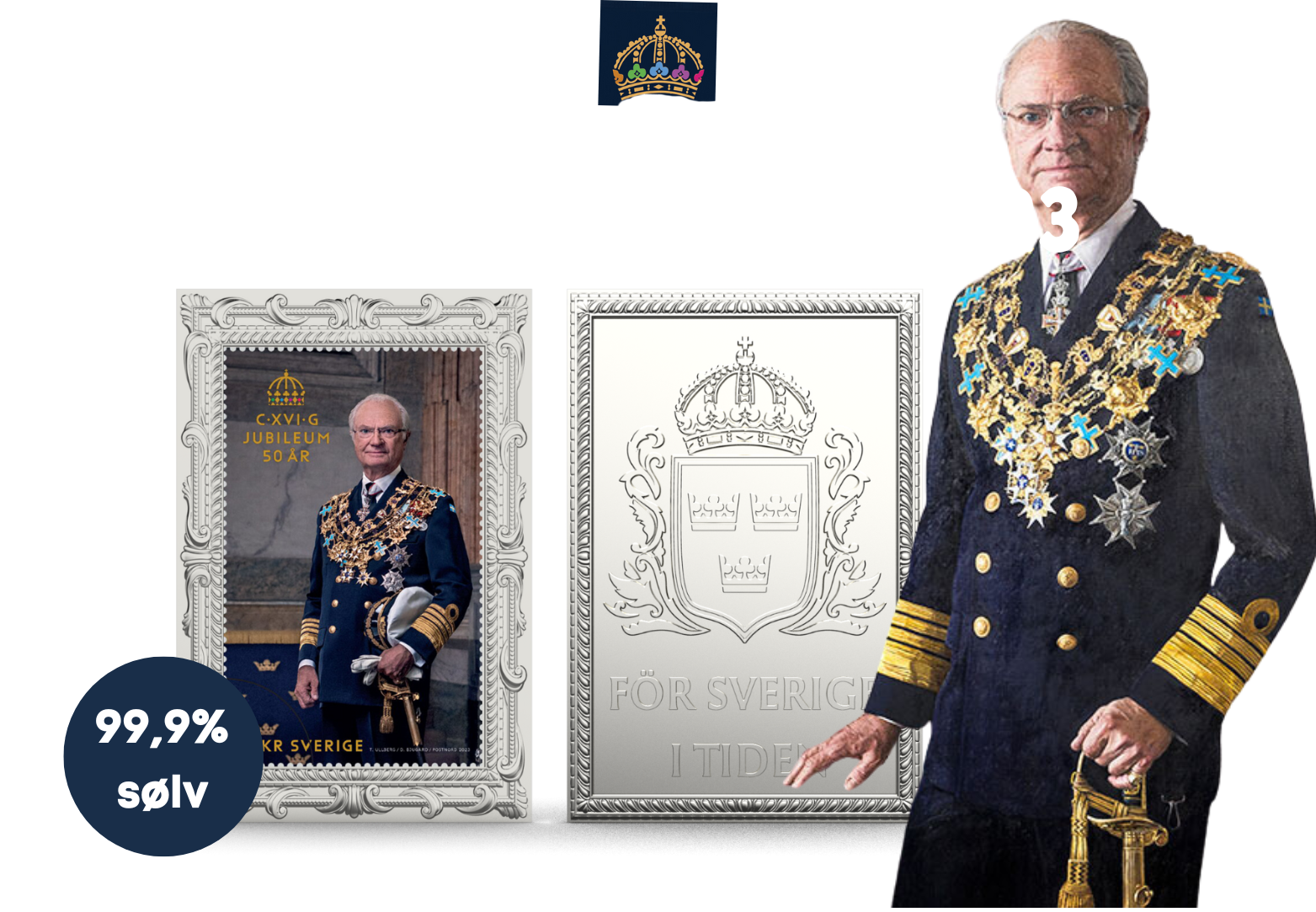 Carl XVI Gustaf 1973-2023 frimærkebarre i 99,9% sølv