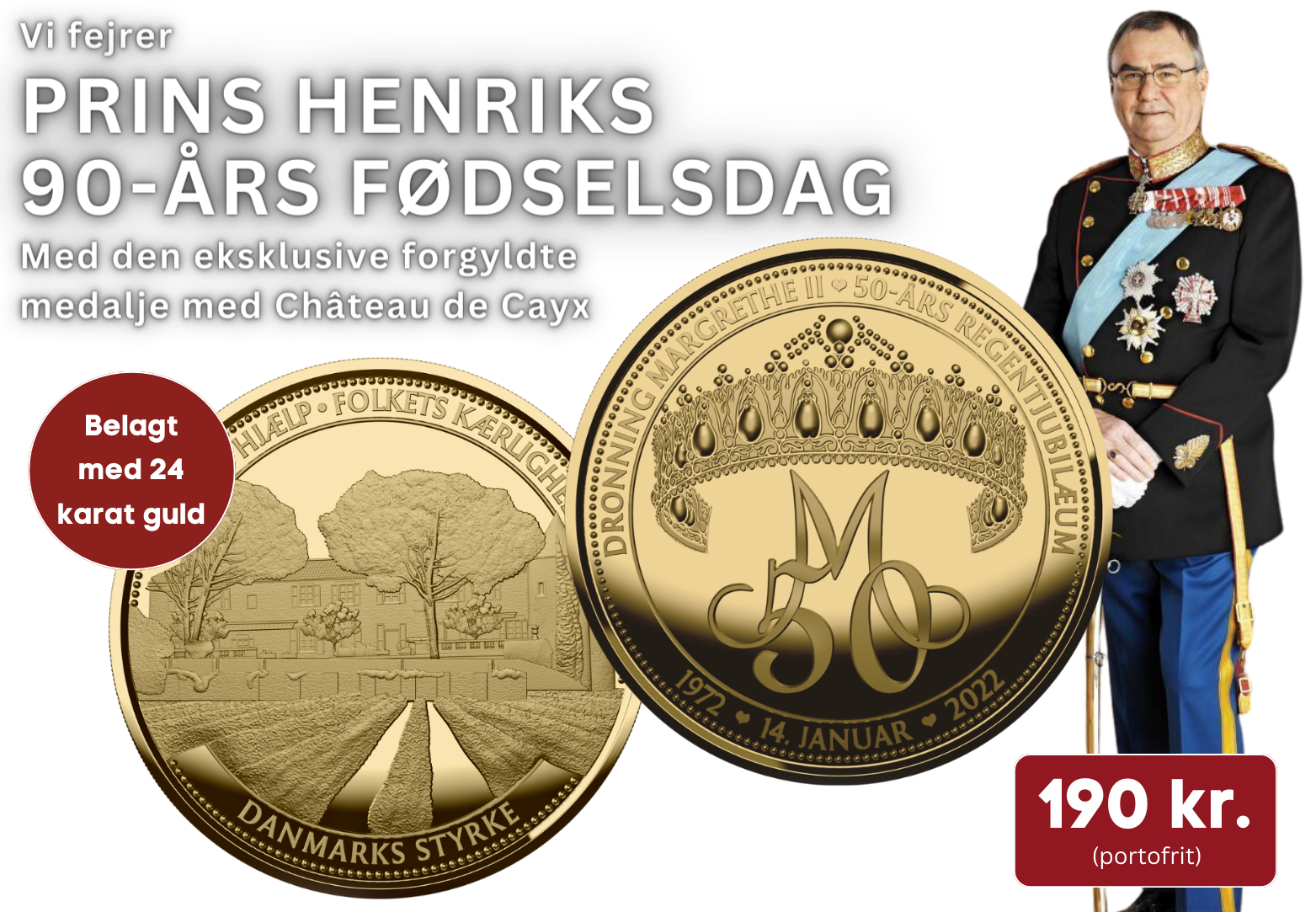 Eksklusiv forgyldt medalje med Château de Cayx