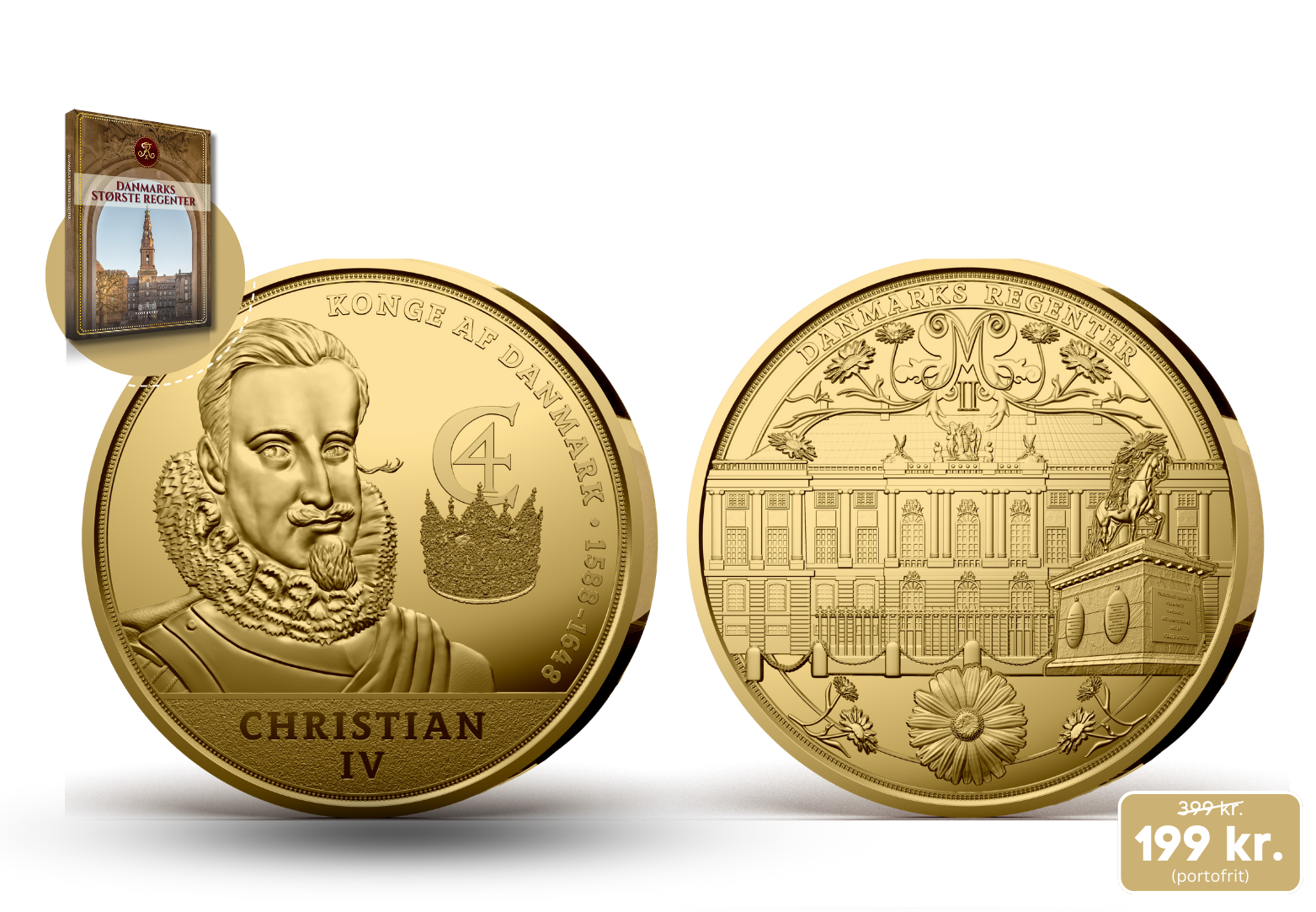 Eksklusiv forgyldt medalje med Christian IV