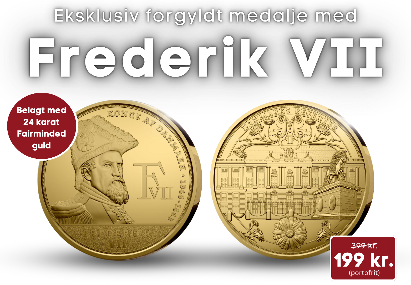 Eksklusiv forgyldt medalje med Frederik VII