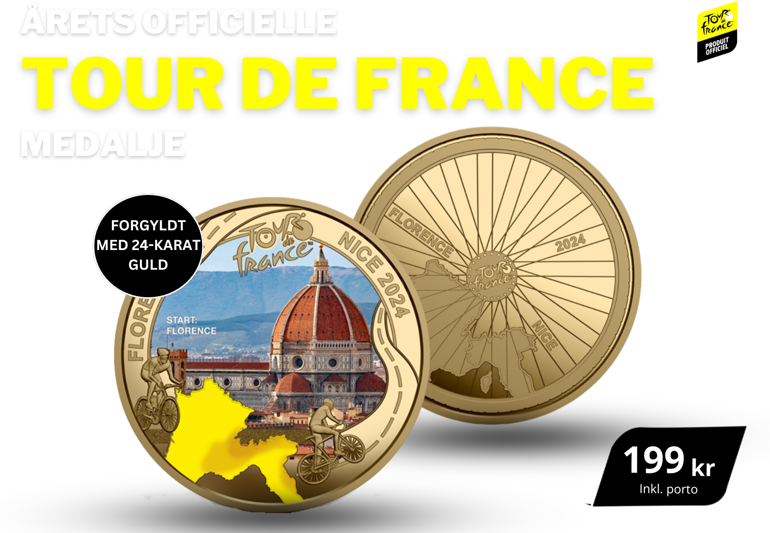 Tour de France 2024 - forgyldt Florence medalje med 24 karat guld