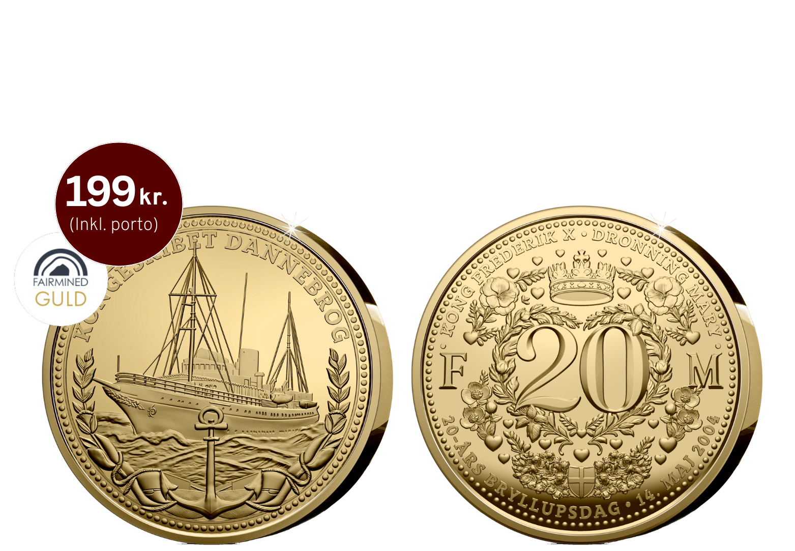 Eksklusiv forgyldt medalje med Kongeskibet Dannebrog