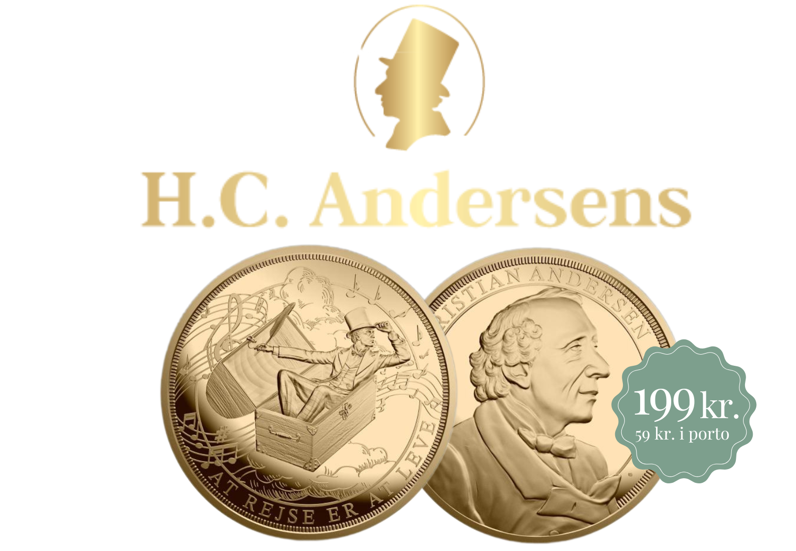 Eksklusiv forgyldt medalje med portræt af H.C. Andersen 1805-1875 mp