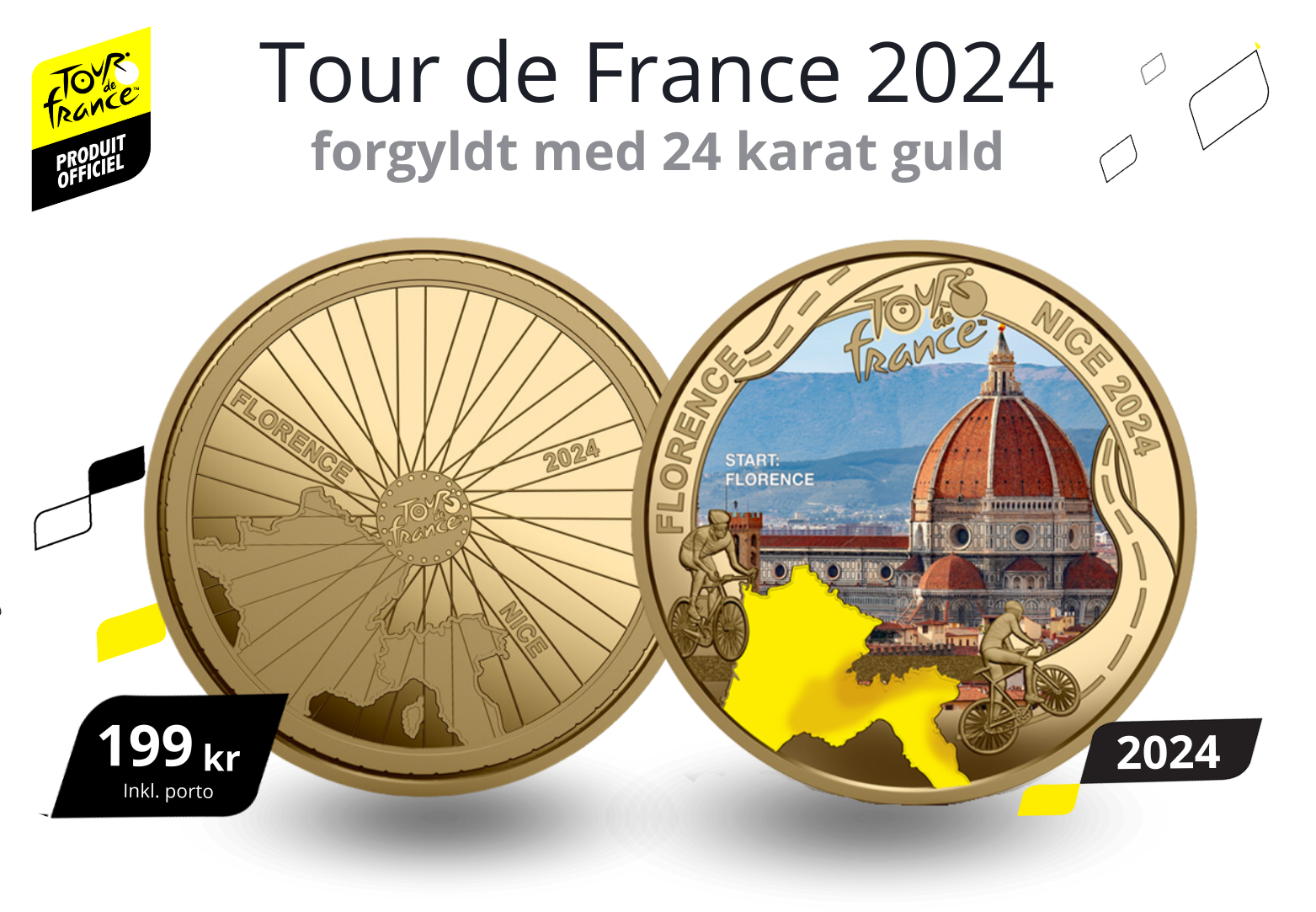 Tour de France 2024 - forgyldt Florence medalje med 24 karat guld