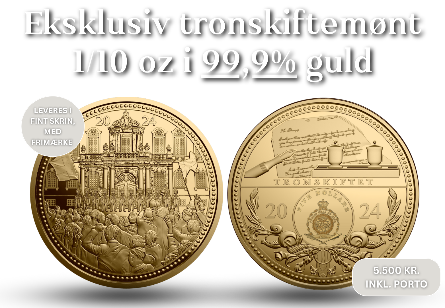 Eksklusiv tronskiftemønt 1/10 oz i 99,9% guld